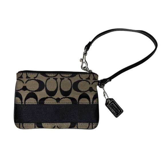 Coach Signature Wristlet With Leather Strap Beige Black - Picture 1 of 4
